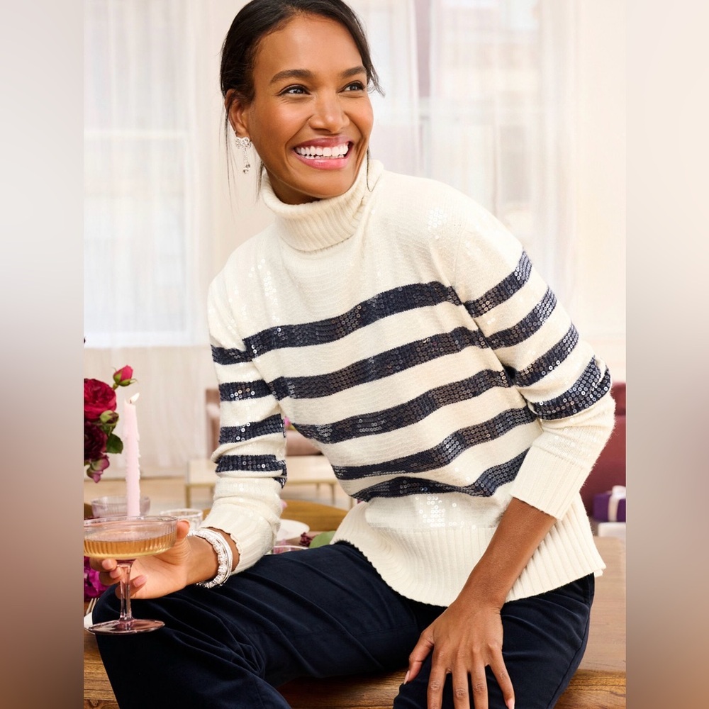 New! Talbots Sequin Stripe Turtleneck Sweater